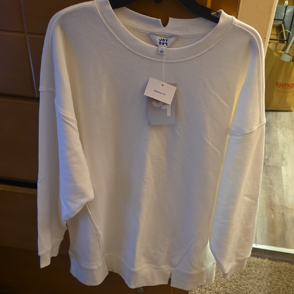 JoyLab White  Pullover Sweatshirt with Blue Logo